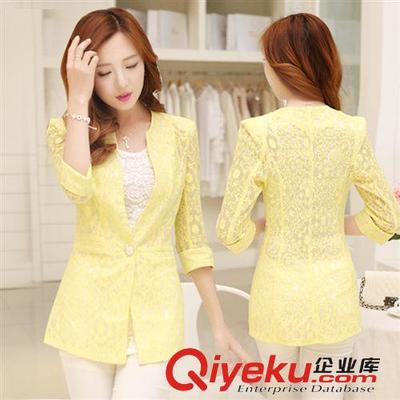2014夏裝韓版修身中長款提花蕾絲七分袖小西裝 時(shí)尚與優(yōu)雅的完美結(jié)合